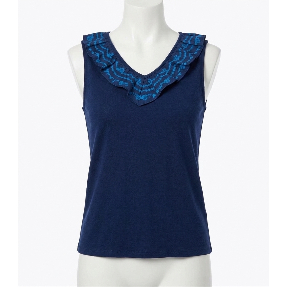 NEW JOHNNY WAS daria mixed media flutter tank in navy